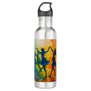 Farbenfrohe Silhouetten tanzen Edelstahlflasche