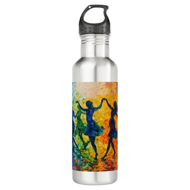 Farbenfrohe Silhouetten tanzen Edelstahlflasche (Vorderseite)