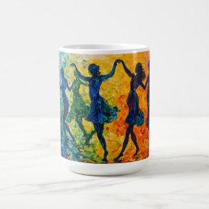 Farbenfrohe Silhouetten tanzen Kaffeetasse