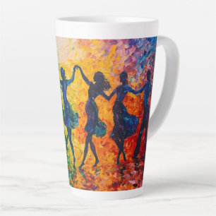 Farbenfrohe Silhouetten tanzen Milchtasse