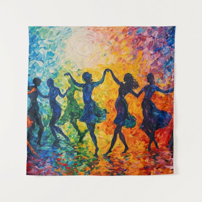 Farbenfrohe Silhouetten tanzen Wandteppich (Vorderseite)