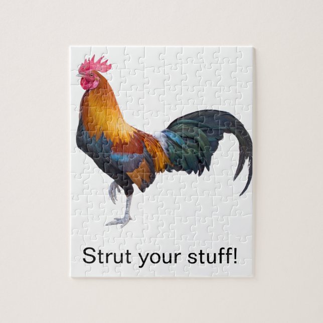 Farbenfrohe Simplistic Rooster "Strut euren Kram!" (Vertikal)