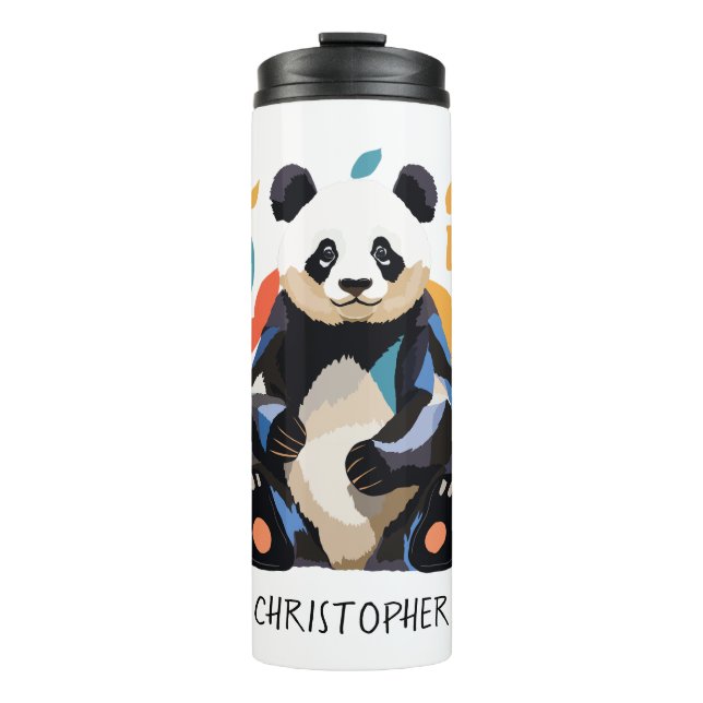 Farbenfrohe Sitting Panda Bären Matisse Inspiriert Thermosbecher (Vorderseite)