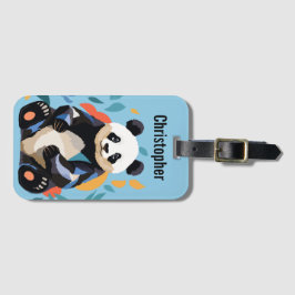 Farbenfrohe Sitzen Panda Bär Personalisierter Name Gepäckanhänger