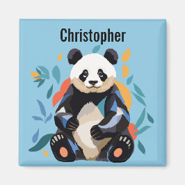Farbenfrohe Sitzen Panda Bär Personalisierter Name Magnet