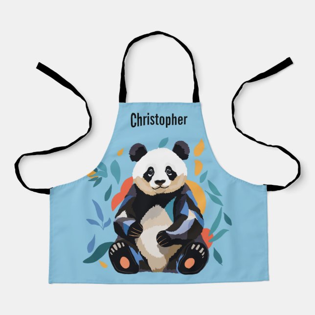 Farbenfrohe Sitzen Panda Bär Personalisierter Name Schürze (Vorderseite)