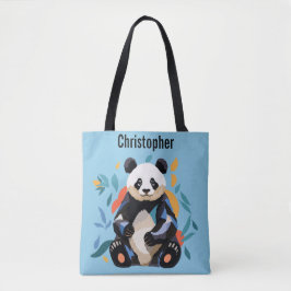 Farbenfrohe Sitzen Panda Bär Personalisierter Name Tasche