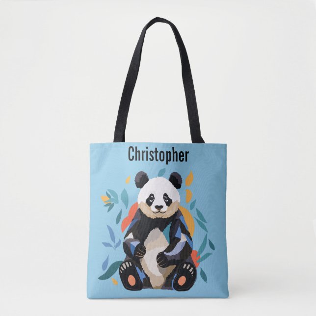 Farbenfrohe Sitzen Panda Bär Personalisierter Name Tasche (Vorderseite)