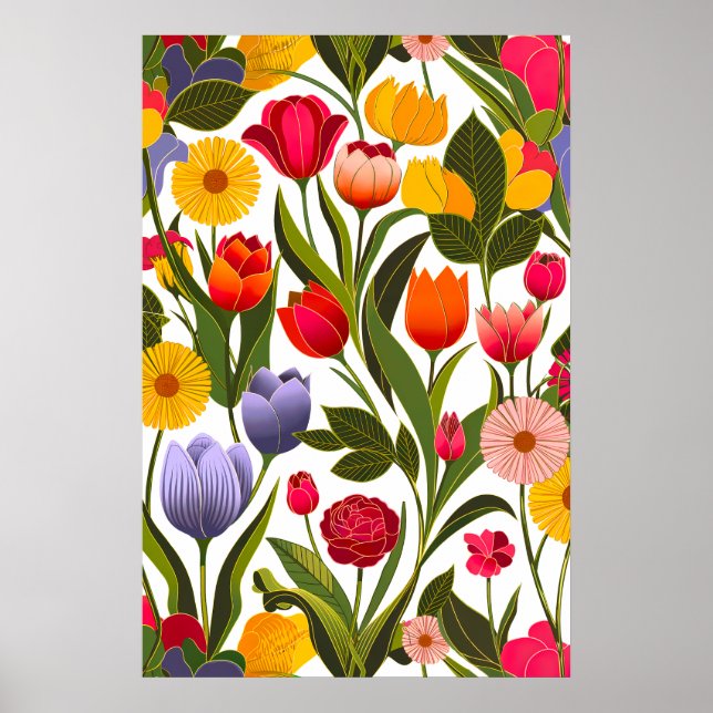 Farbenfrohe skandinavische Blume Blätter Kunst und Poster (Vorne)