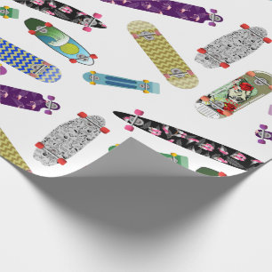 Farbenfrohe Skateboardmuster Geschenkpapier