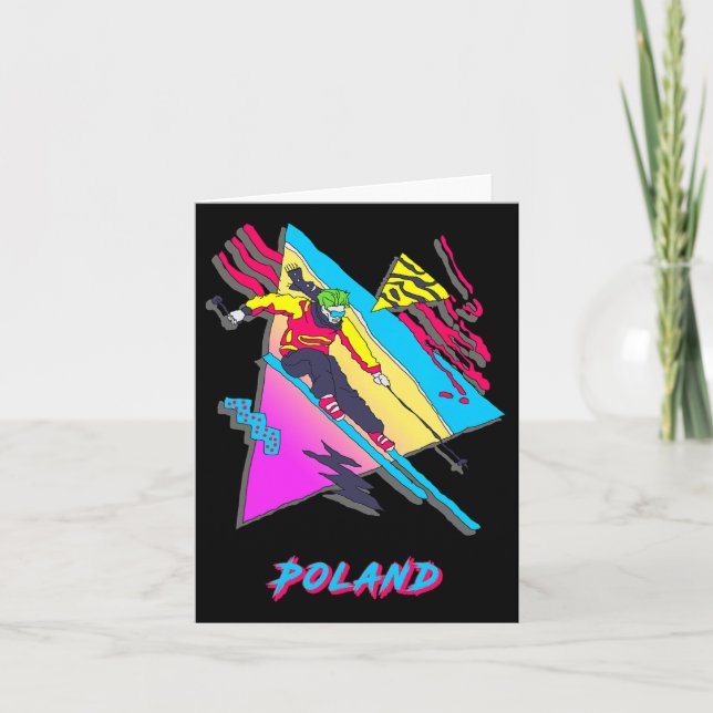 Farbenfrohe Skier Grafik Kunstwerk Polen Skifahren Karte (Vorderseite)