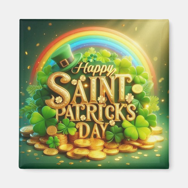 Farbenfrohe, skurrile Rainbow St. Patrick's Day Magnet (Vorne)