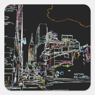 Farbenfrohe Skyline in Manhattan Quadratischer Aufkleber