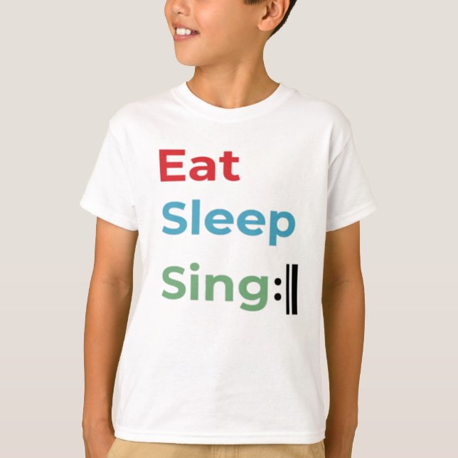 Farbenfrohe Sleep Sing Repeat Music Spaß T-Shirt (Vorderseite)