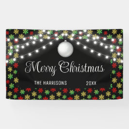 Farbenfrohe Snowflake String Lights Schwarzes Weih Banner