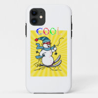 Farbenfrohe Snowman Skiing | niedlicher Schneemann