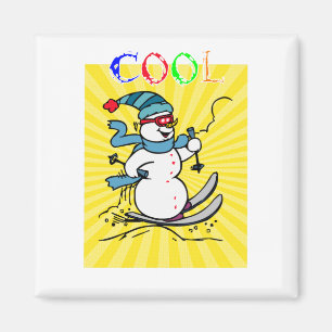 Farbenfrohe Snowman Skiing   niedlicher Schneemann Magnet