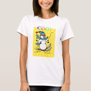 Farbenfrohe Snowman Skiing niedlicher Schneemann T-Shirt