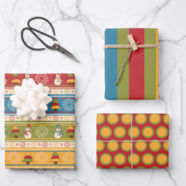 Farbenfrohe Snowman Weihnachtswrapping Paper Set Geschenkpapier Set