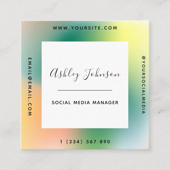 Farbenfrohe Social Media Manager Green Gradient Co Quadratische Visitenkarte (Vorderseite)