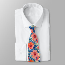 Farbenfrohe Sommer-Blume Hibiskus Blumenmuster Krawatte