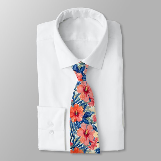 Farbenfrohe Sommer-Blume Hibiskus Blumenmuster Krawatte (Gebunden)