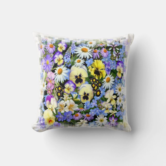 Farbenfrohe Sommer-Blume Kissen (Vorderseite)