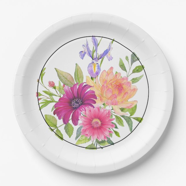 Farbenfrohe Sommer Flora und Fauna Pappteller (Vorderseite)