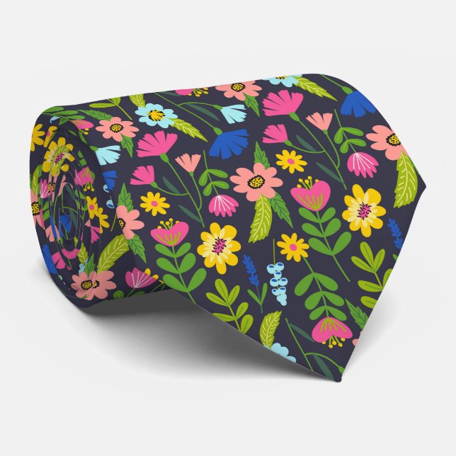 Farbenfrohe Sommer Floral Neck Tie Krawatte (Gerollt)