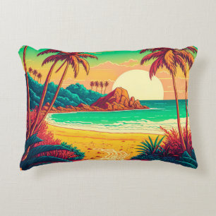 Farbenfrohe Sommer Tropical Beach Landschaftsbild Dekokissen