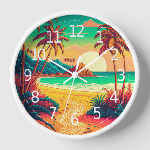 Farbenfrohe Sommer Tropical Beach Landschaftsbild  Uhr