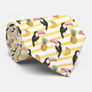 Farbenfrohe Sommer Vibes Ananas Banana Tucan Neck Krawatte
