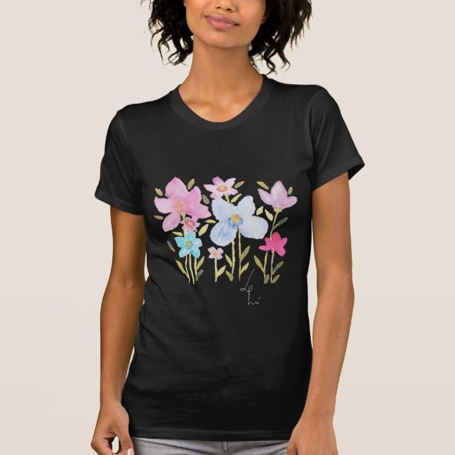 Farbenfrohe Sommer-Wildblumen Mit Monogramm T-Shirt (Vorderseite)