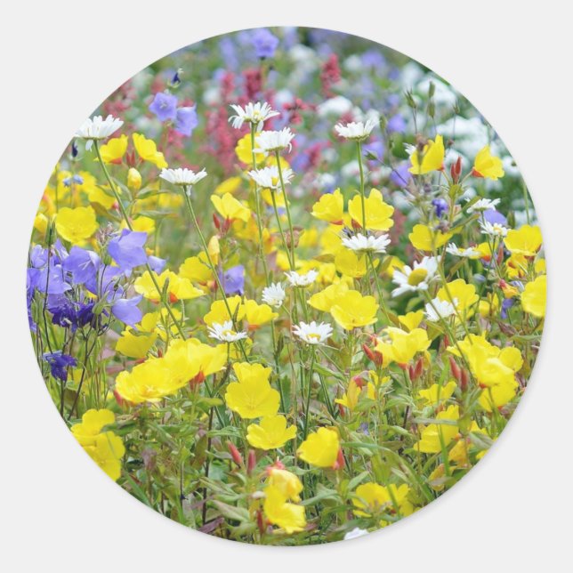 Farbenfrohe Sommer-Wildblumen Runder Aufkleber (Vorderseite)