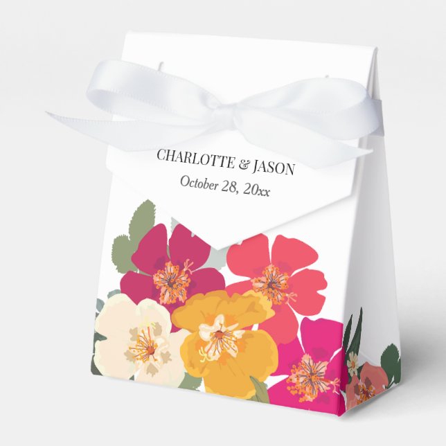 Farbenfrohe Sommerblumenkolonne Name Hochzeit Geschenkschachtel (Vorderseite)