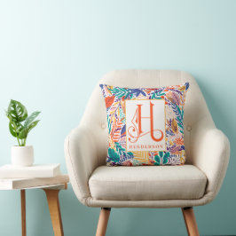 Farbenfrohe Sommerblumenmuster Monogram H Kissen