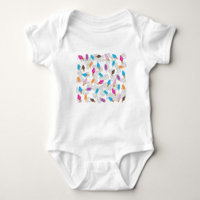 Farbenfrohe Sommereisenzüge Creme Muster Baby Strampler (Vorderseite)