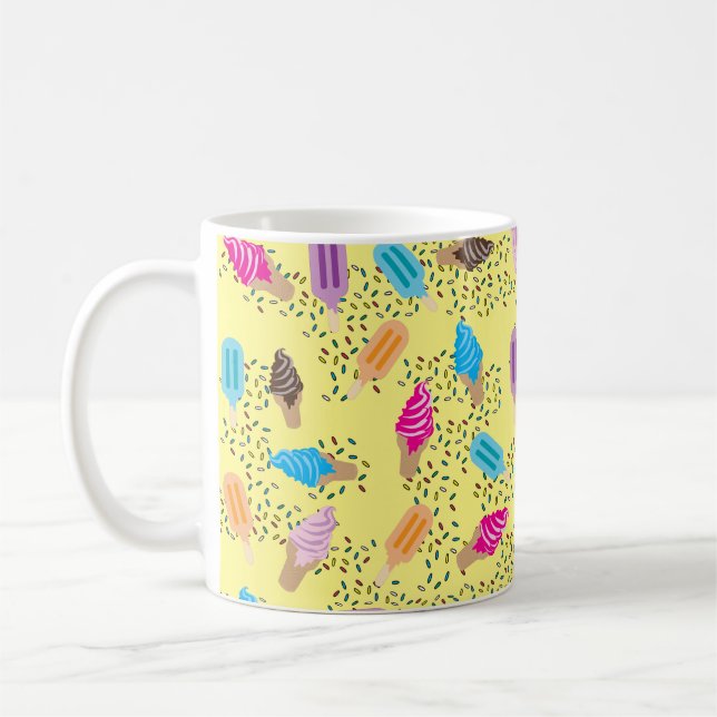 Farbenfrohe Sommereisenzüge Creme Muster Kaffeetasse (Links)