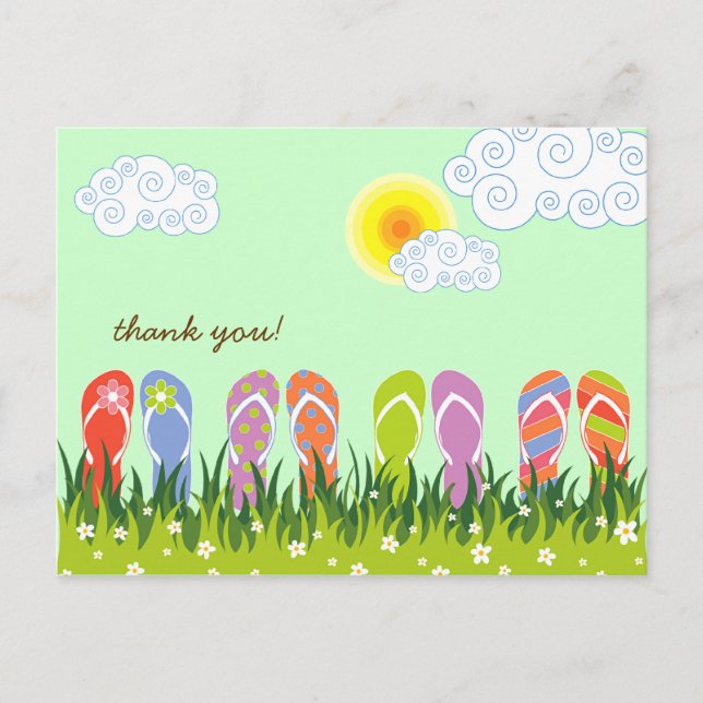 Farbenfrohe Sommerflip Flops Spaß im Sonnengarten Postkarte (Vorderseite)