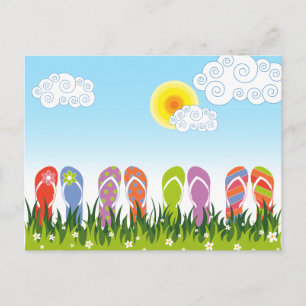 Farbenfrohe Sommerflip Flops Spaß im Sonnengarten Postkarte