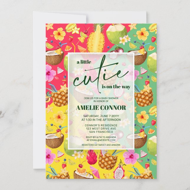 Farbenfrohe Sommerfrucht Kleine Süsse Babydusche Einladung (Vorderseite)