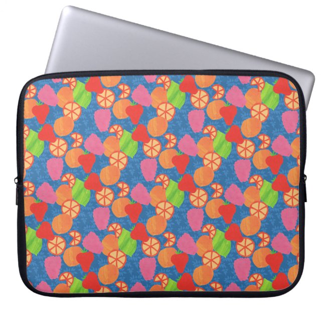 Farbenfrohe Sommerfrucht Muster auf Deep Blue Laptopschutzhülle (Vorderseite)