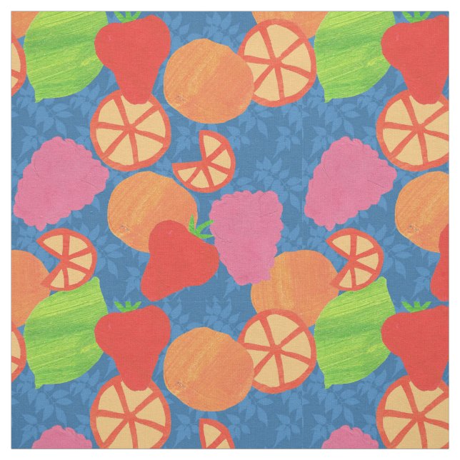 Farbenfrohe Sommerfrucht Muster auf Deep Blue Stoff (Muster)