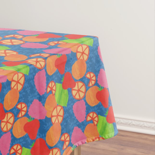 Farbenfrohe Sommerfrucht Muster auf Deep Blue Tischdecke (Beispiel)