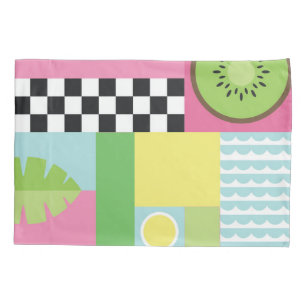 Farbenfrohe Sommerfrüchte Rosa-Gelb-Mosaik Kissenbezug