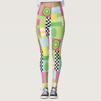 Farbenfrohe Sommerfrüchte Rosa-Gelb-Mosaik Leggings