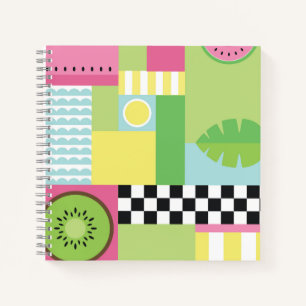 Farbenfrohe Sommerfrüchte Rosa-Gelb-Mosaik Notizbuch