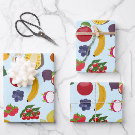 Farbenfrohe Sommerfruchtmuster Geschenkpapier Set