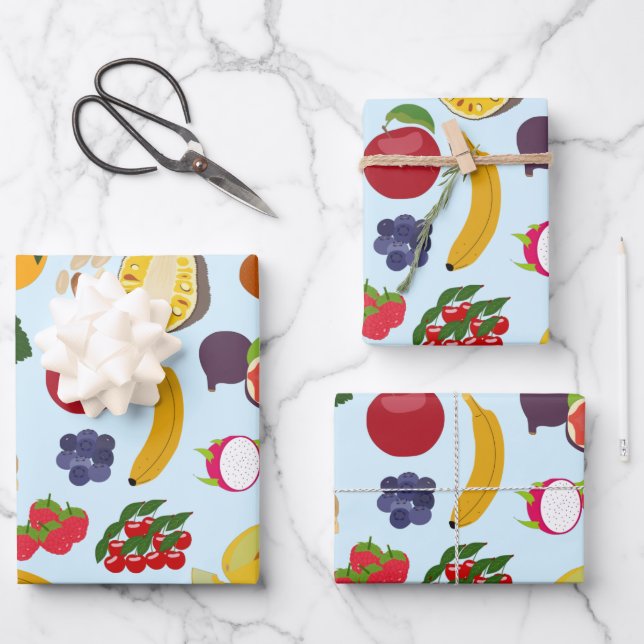 Farbenfrohe Sommerfruchtmuster Geschenkpapier Set (Vorderseite)