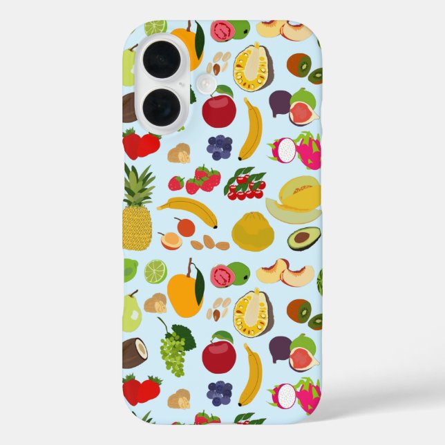 Farbenfrohe Sommerfruchtmuster iPhone 16 Hülle (Rückseite)